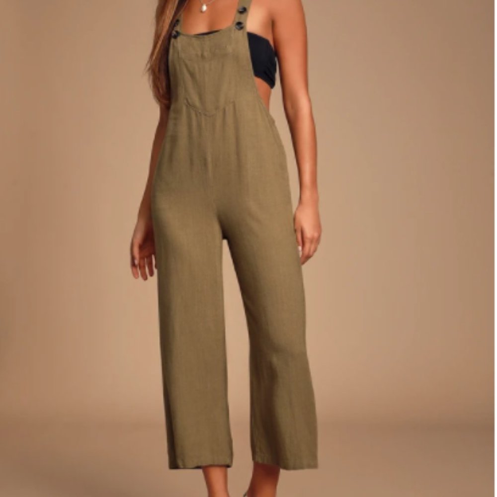 Olive Green Wide-Leg Overalls